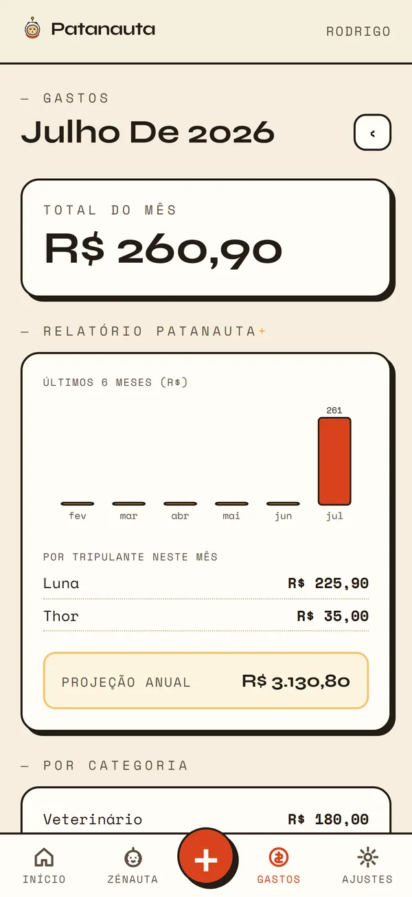 Relatório de gastos do pet por mês e categoria