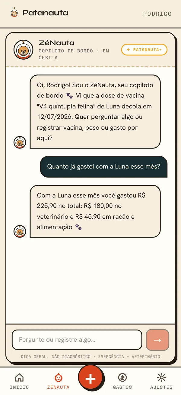 ZéNauta, o copiloto de IA, respondendo sobre gastos